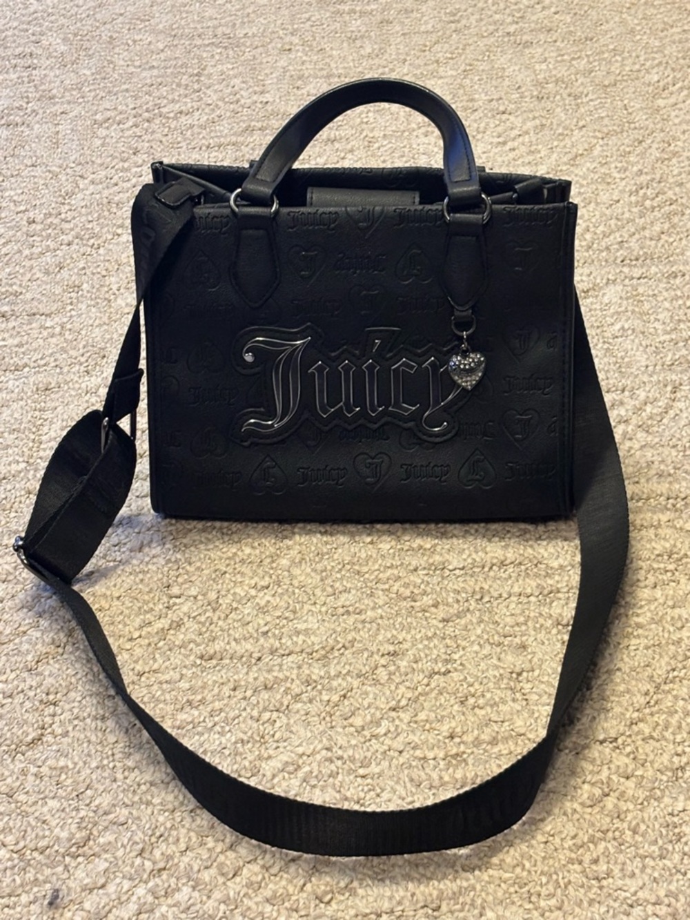 Juicy Couture Black Embossed Logo Satchel with Detachable Strap